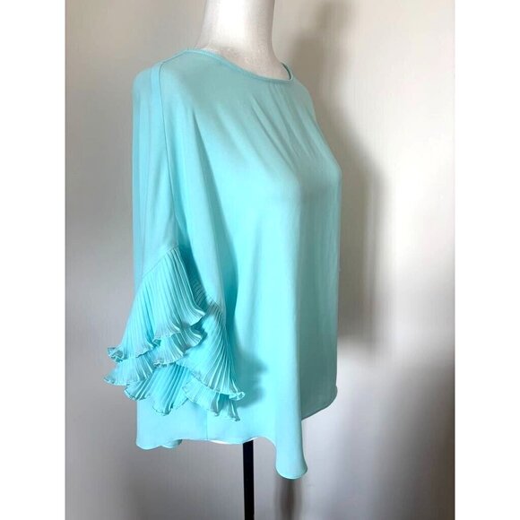 Joseph Ribkoff Aqua Ruffled Sleeve Blouse with Back Detail LN - Picture 4 of 9